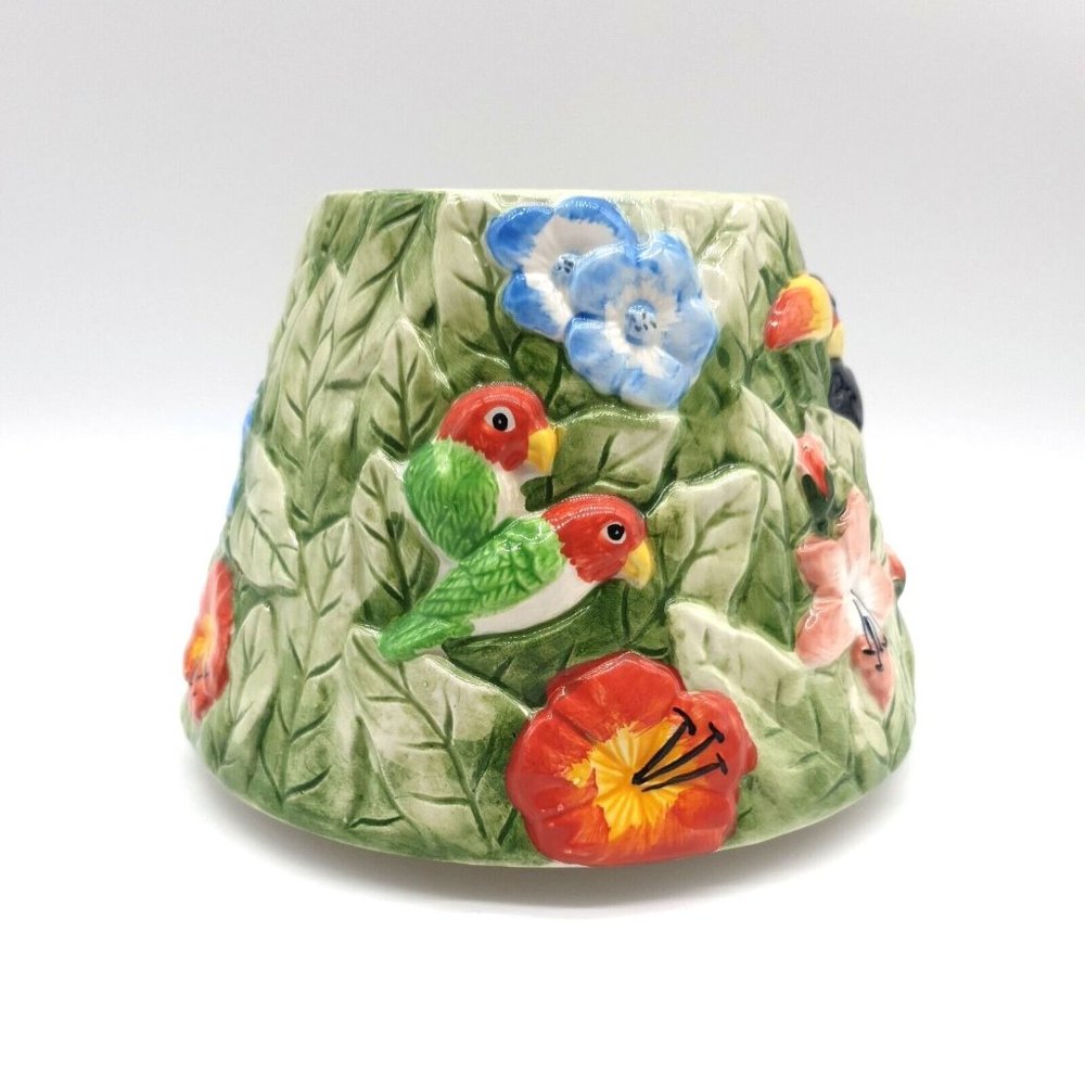 Yankee Candle Tropical Ceremic Candle Shade Lg Clean Hand Painted Parrot Tucan - Picture 4 of 13